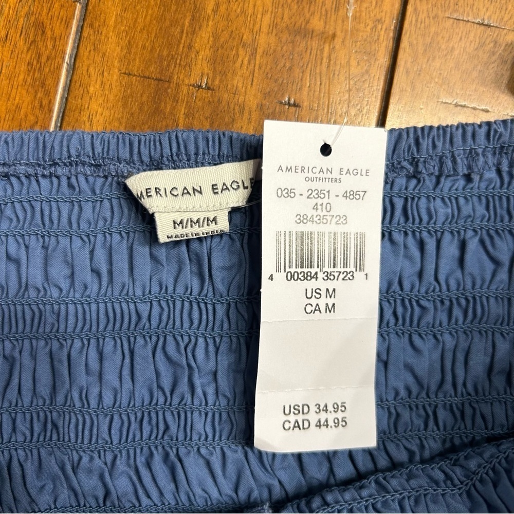 *NWT* American Eagle Blue Smocked Corset Sleeveless Crop Tube Top, Size Medium - Picture 10 of 12